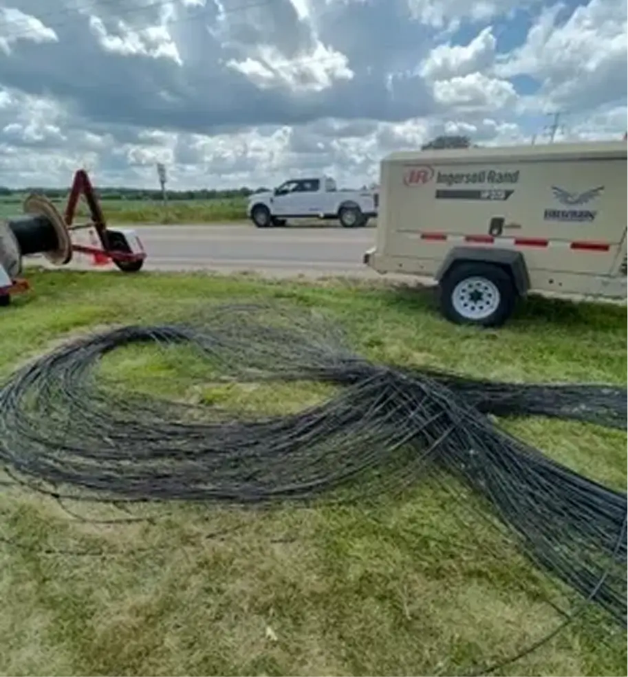 Construction site with tangled cables