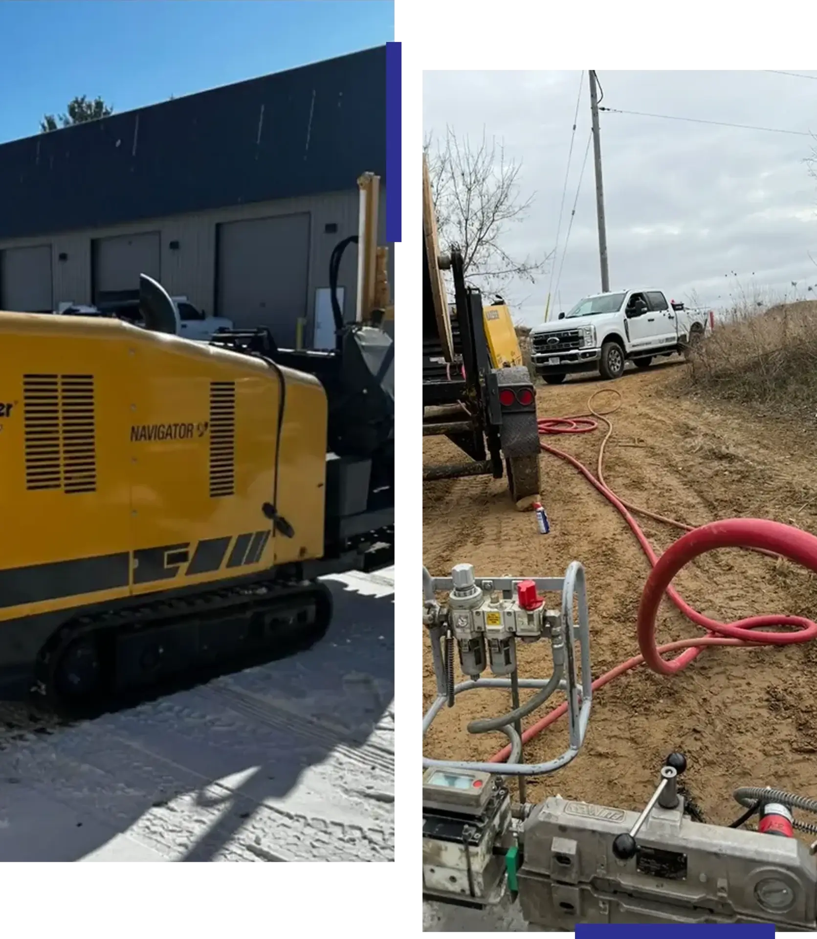 Yellow excavator and white truck on site