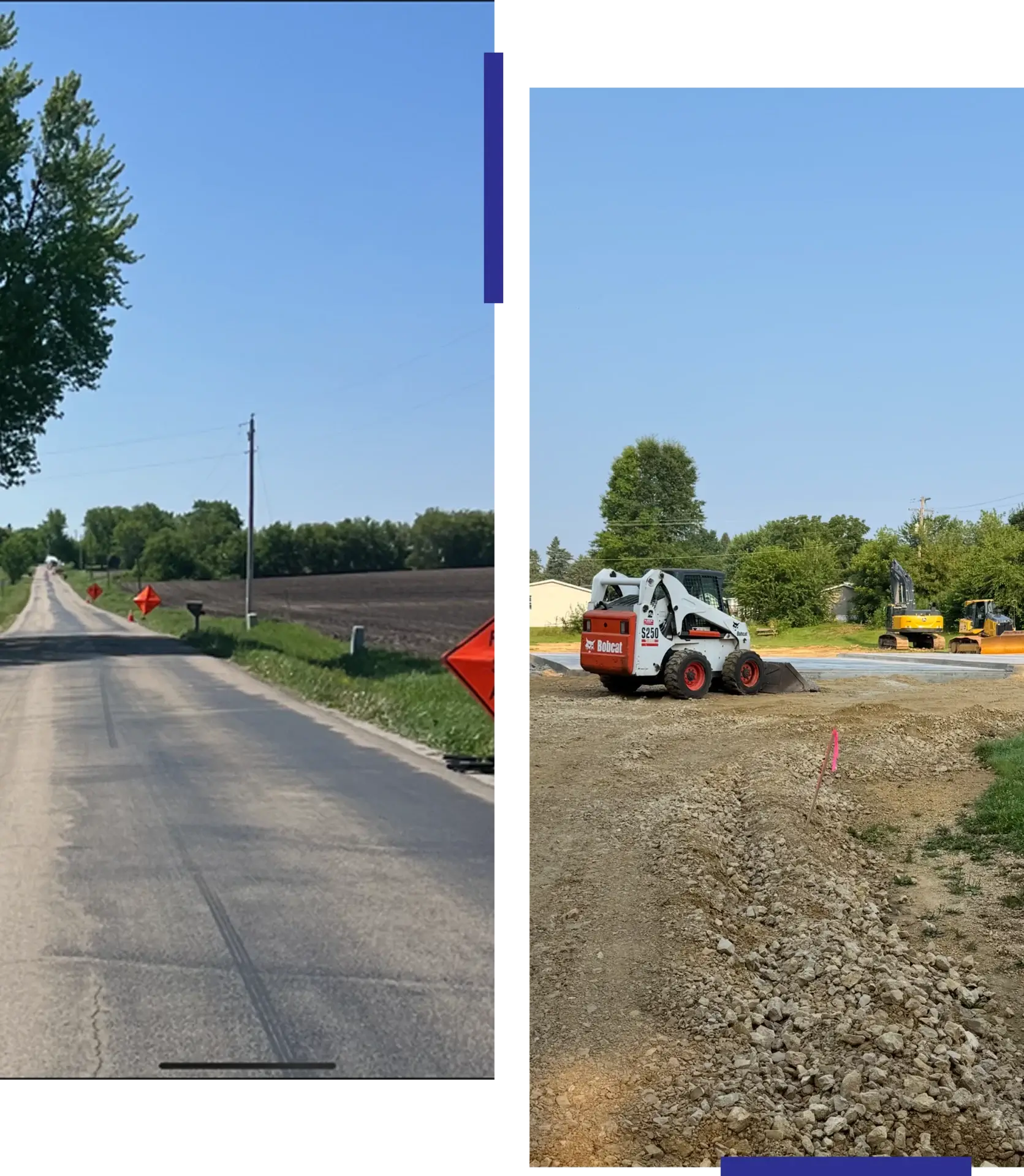 Rural road with construction signs
