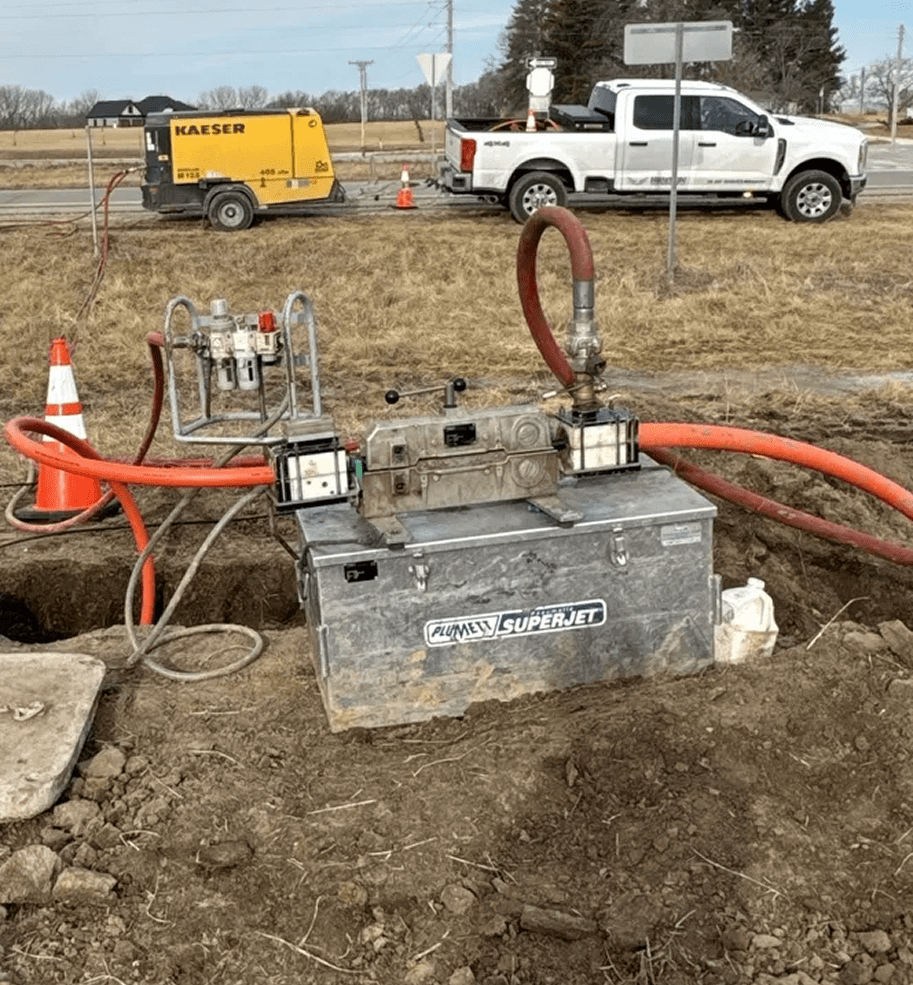 Construction site with machinery and equipment for underground work.